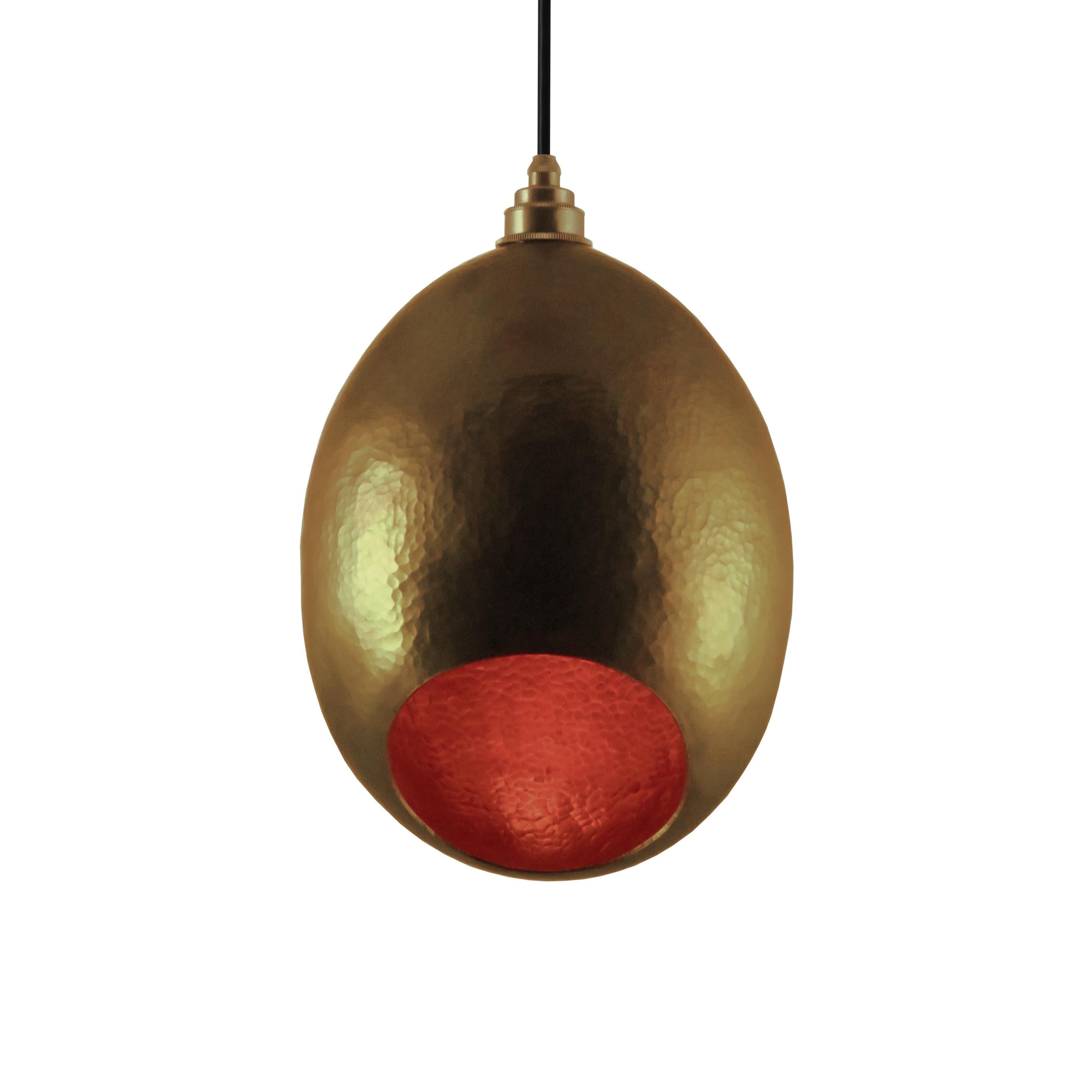 Hammered Curveaceous Contemporary Solid Copper Pendant Lamp in Natural Finish For Sale