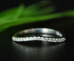 Curved 14k Gold Natural Diamond Engagement Ring Half Eternity Band