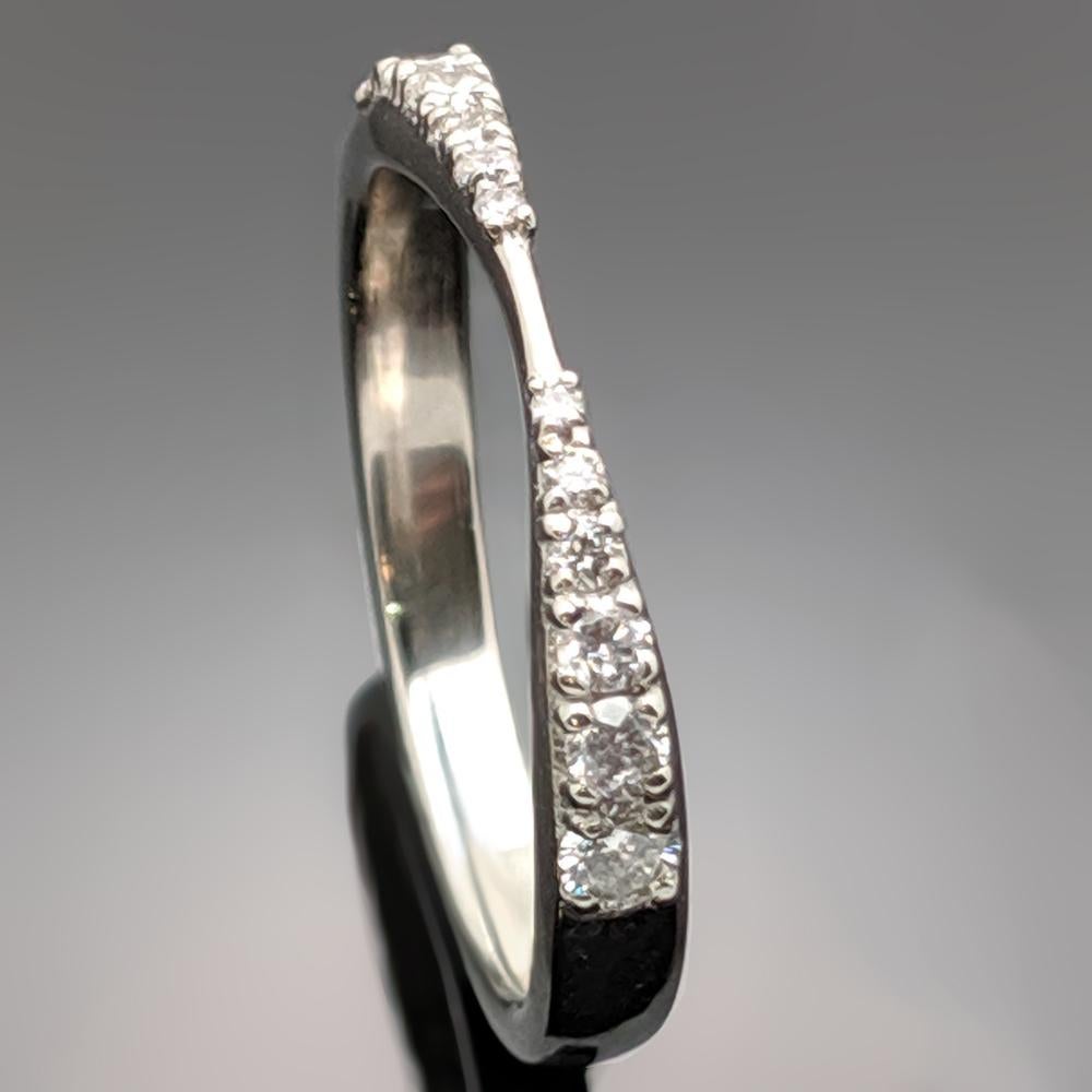 Contemporary Curved 14 Karat White Gold Diamonds Band For Sale