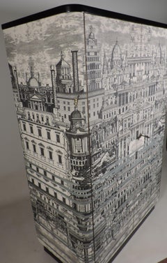 Curved 1930s Small Wardrobe or Cabinet with Fornasetti Reflesso Design