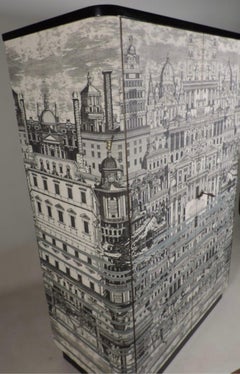 Curved 1930s Small Wardrobe or Cabinet with Fornasetti Reflesso Design