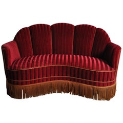 Curved 1930s Sofa with Original Upholstery