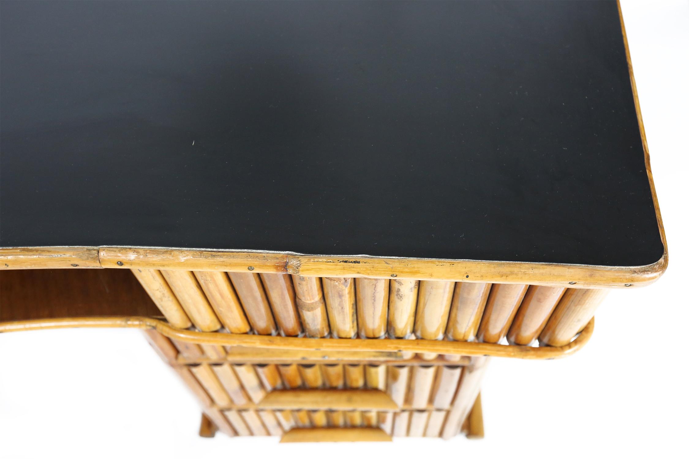 Curved 1950s French Bamboo Desk For Sale 1