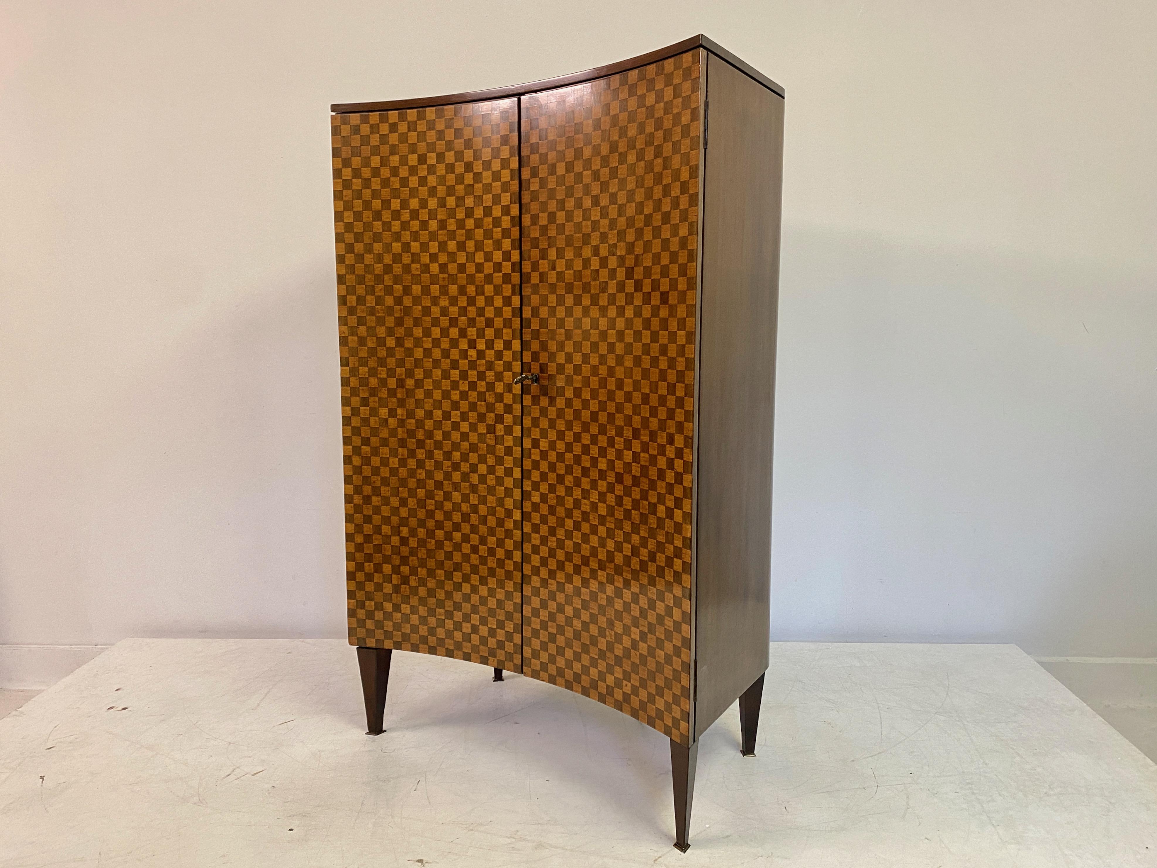 Curved 1950S Italian Drinks Cabinet With Chequerboard Front 4