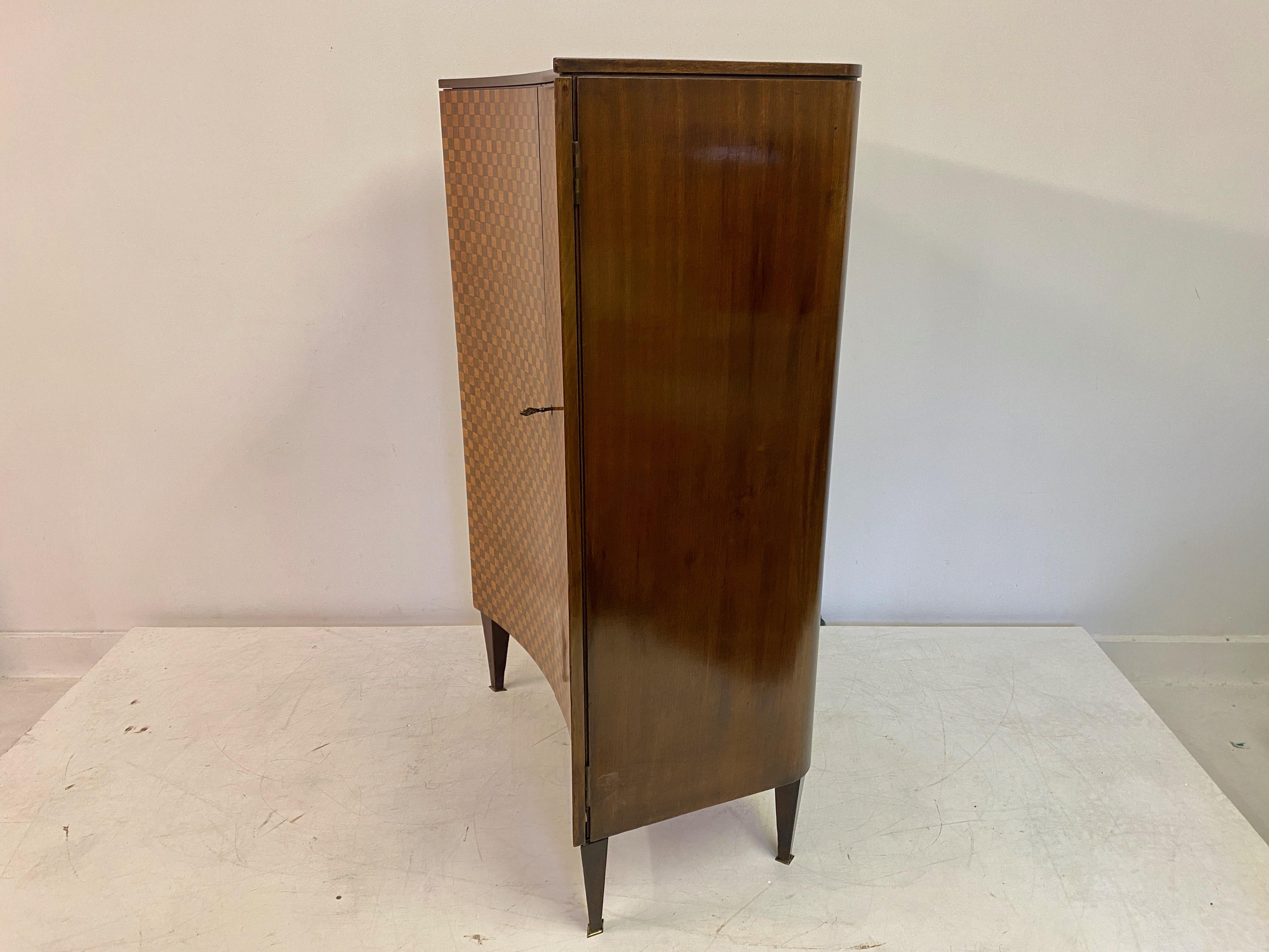 Curved 1950S Italian Drinks Cabinet With Chequerboard Front 5