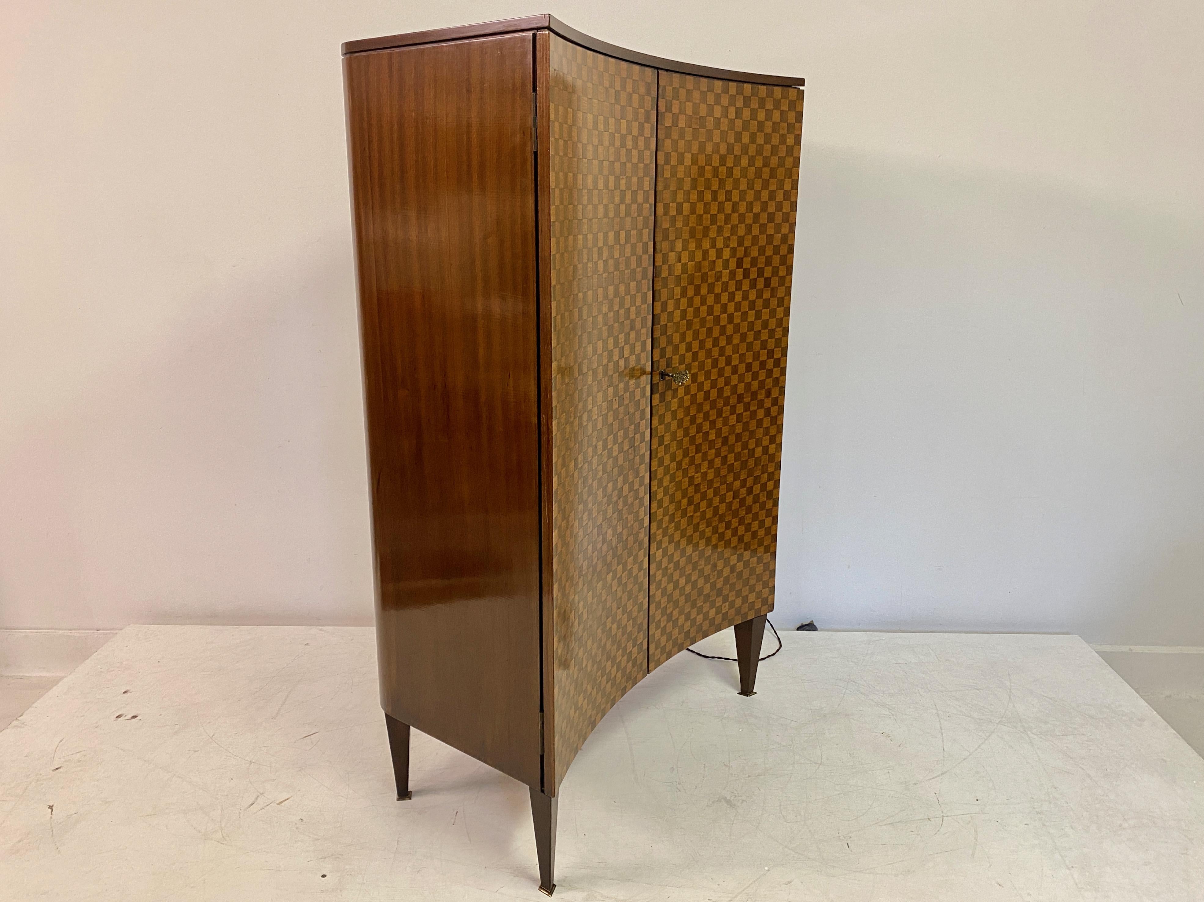 Curved 1950S Italian Drinks Cabinet With Chequerboard Front 7