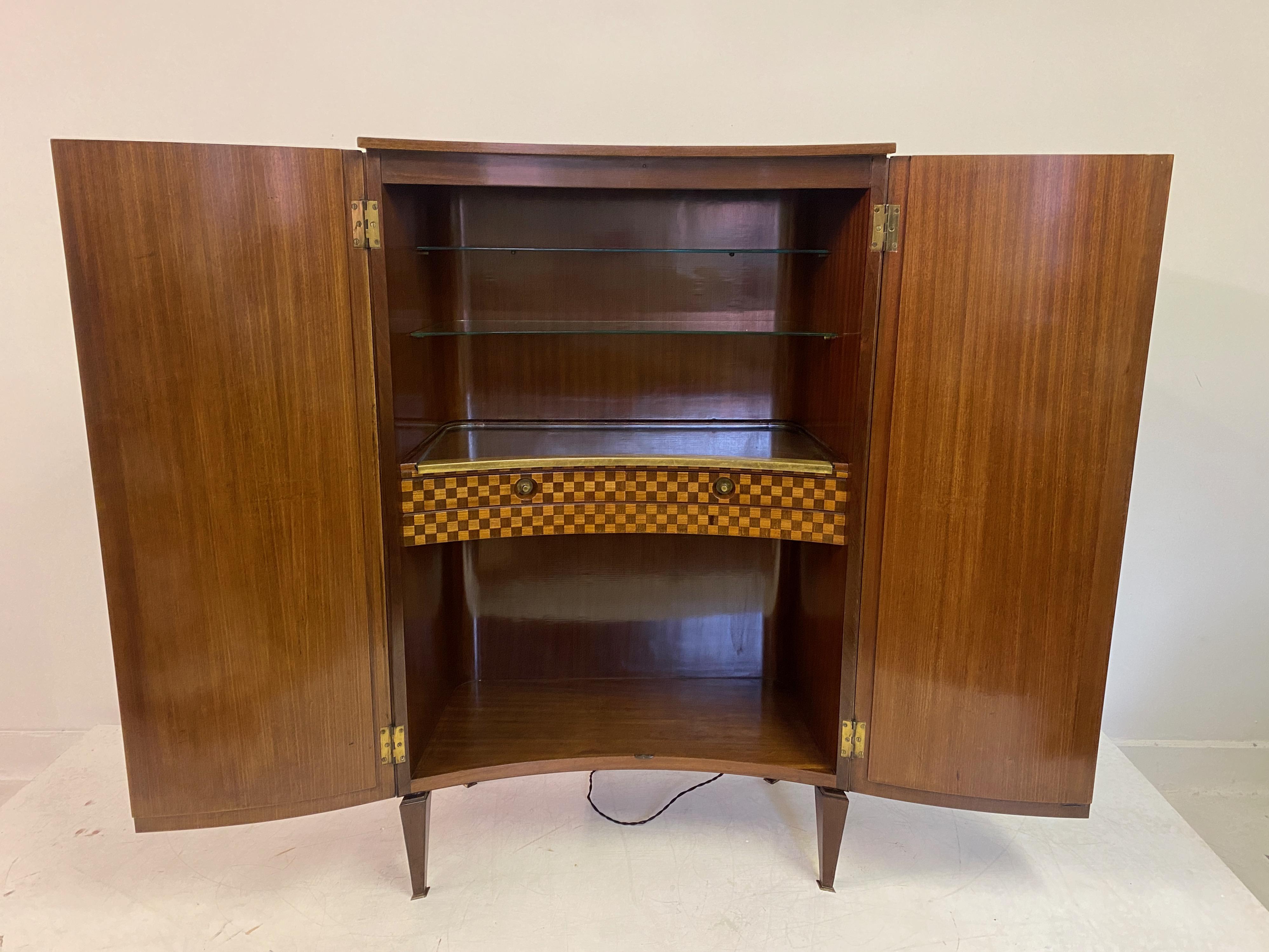 Curved 1950S Italian Drinks Cabinet With Chequerboard Front 8