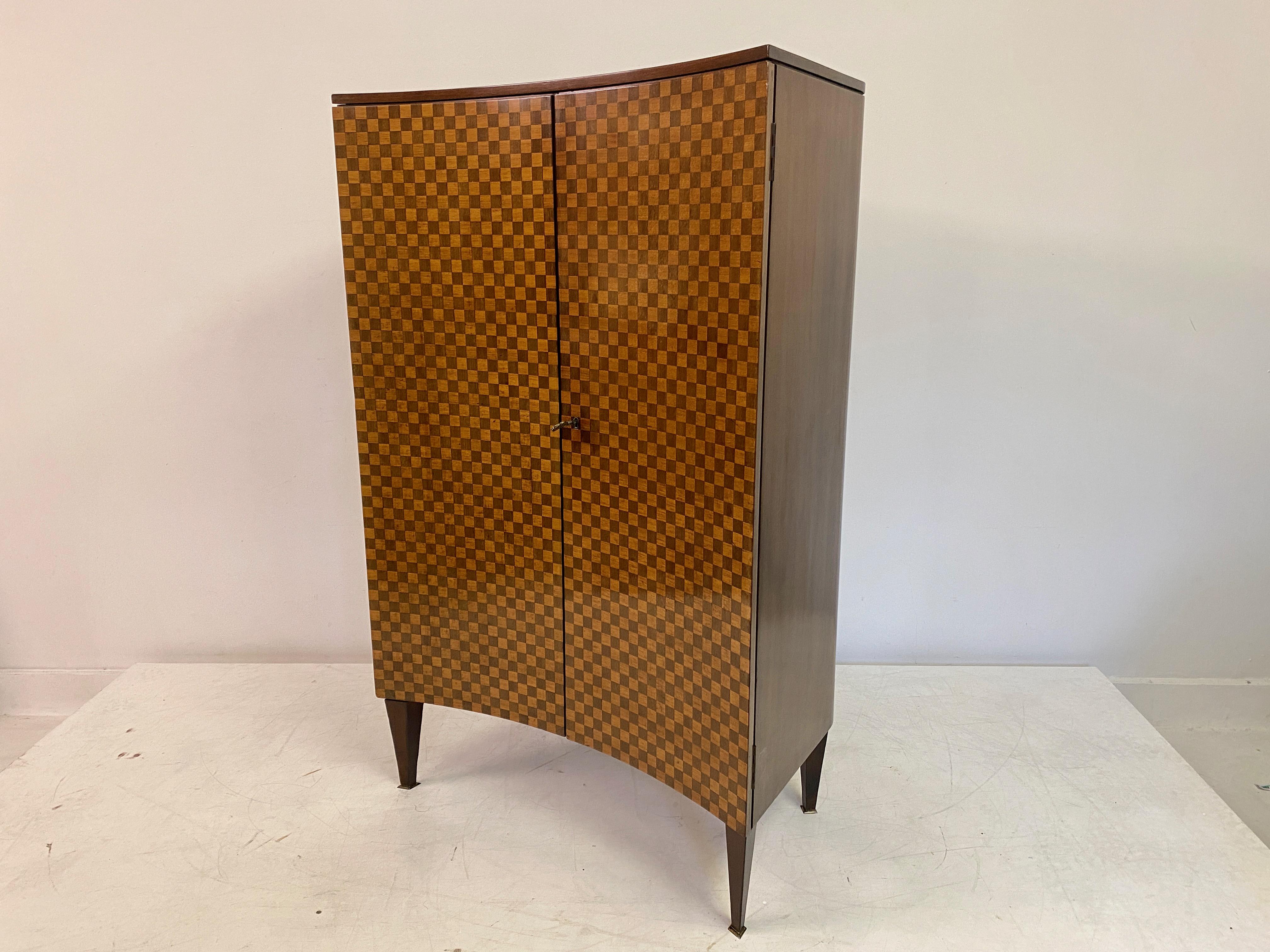 Curved 1950S Italian Drinks Cabinet With Chequerboard Front 3