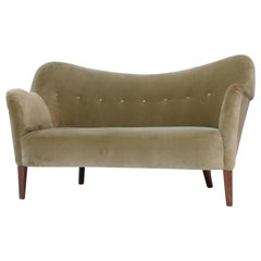 Curved 1950s Scandinavian Sofa or Loveseat, Model 185, Slagelse, Denmark, 1950s