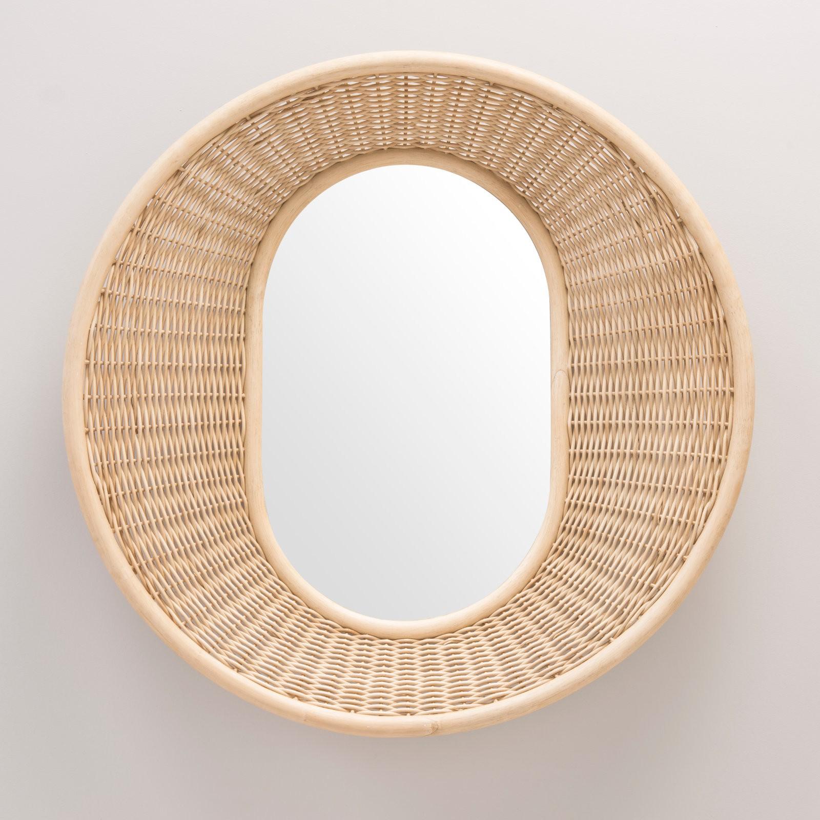 Gebogener Rattanspiegel mit geschwungenem Design (Französisch)