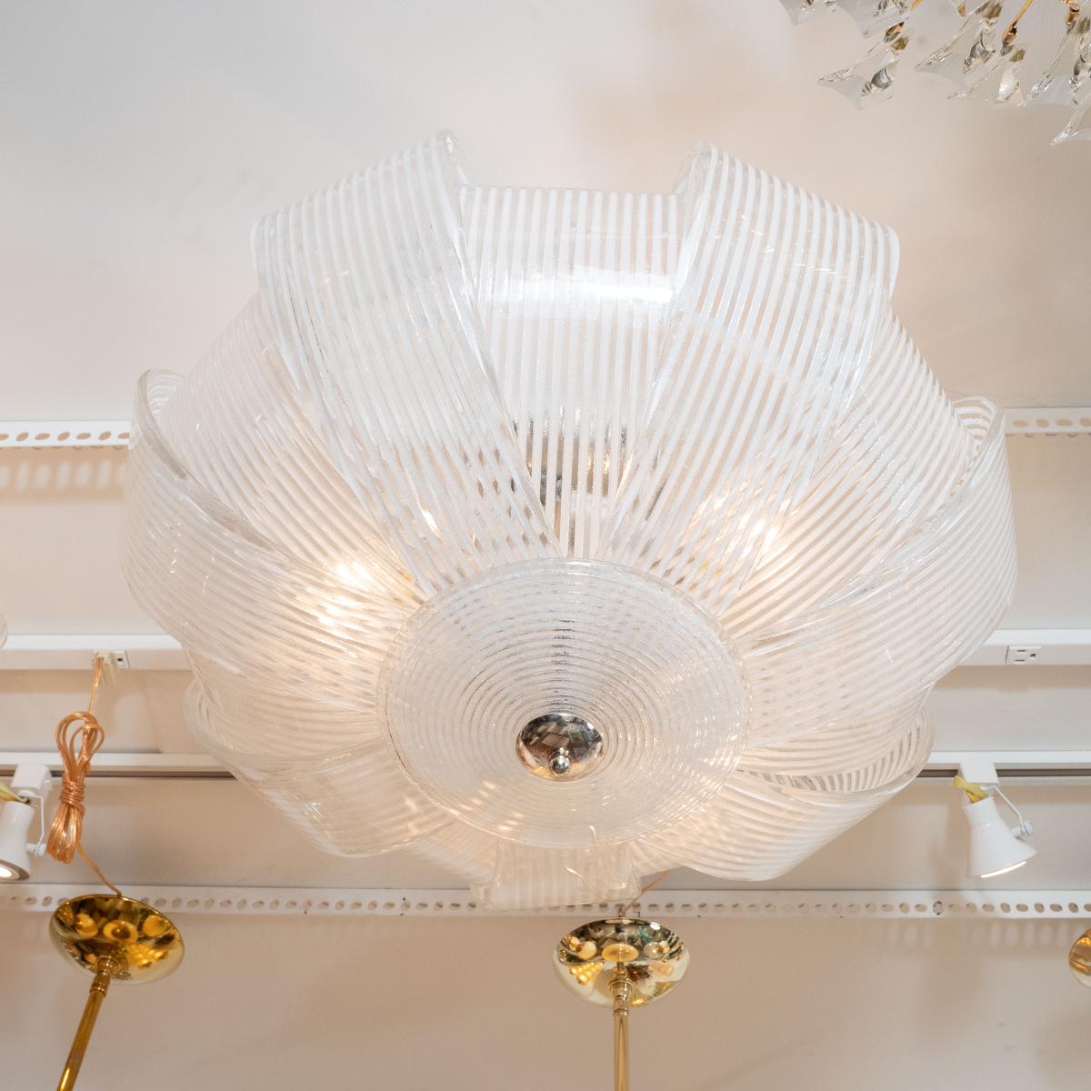 Italian Curved and Striped Glass Ceiling Fixture For Sale