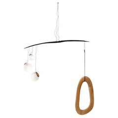 Curved Arch and Suspended Spheres Contemporary Wood Pendant by Jérôme Pereira