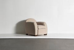 Curved Arm Club Chair, Upholstered in Pure Stone / Ivory Mohair