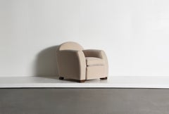 Curved Arm Club Chair, Upholstered in Pure Stone / Ivory Mohair