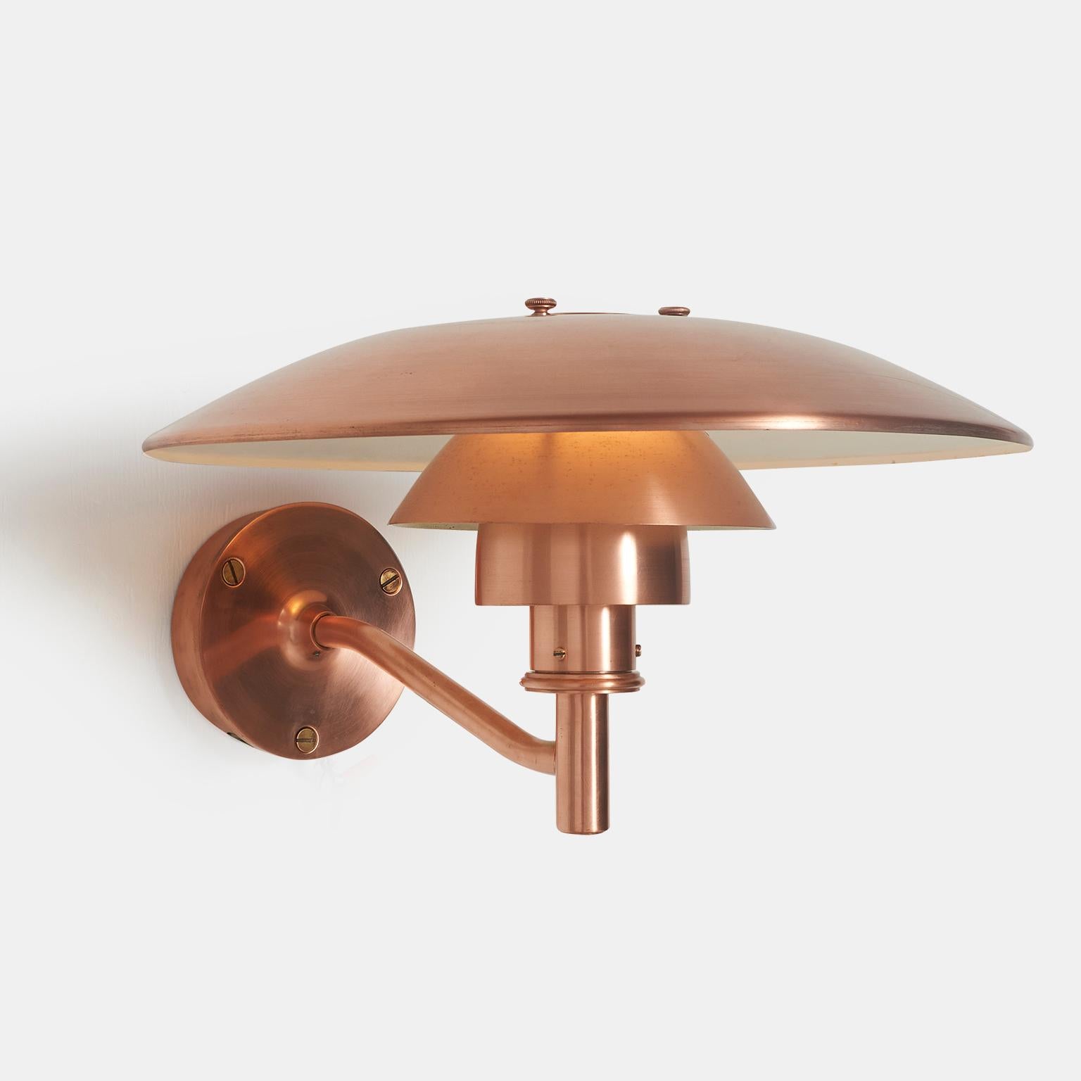 Danish Curved Arm PH 4½/3 Copper Sconce by Poul Henningsen For Sale