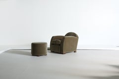 Curved Arm Salon Club Chair and Ottoman, Pure Mohair