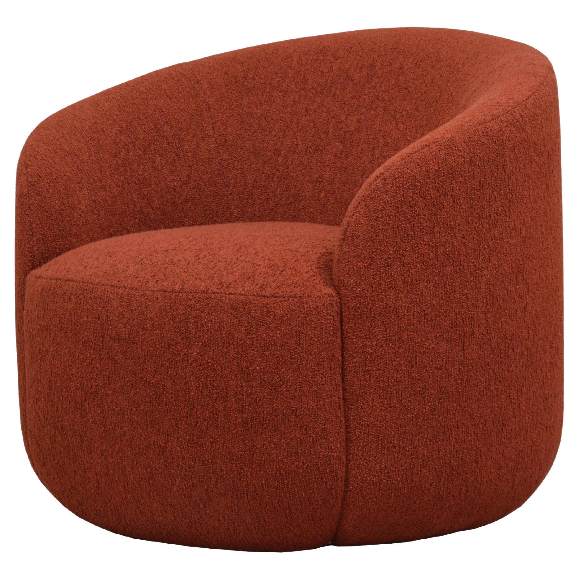 Curved Swivel Armchair 'Cottonflower' in Red Fabric For Sale