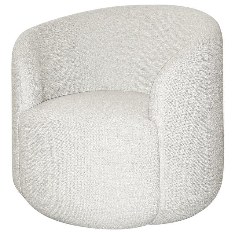 Curved Armchair 'Cottonflower' in White Fabric For Sale