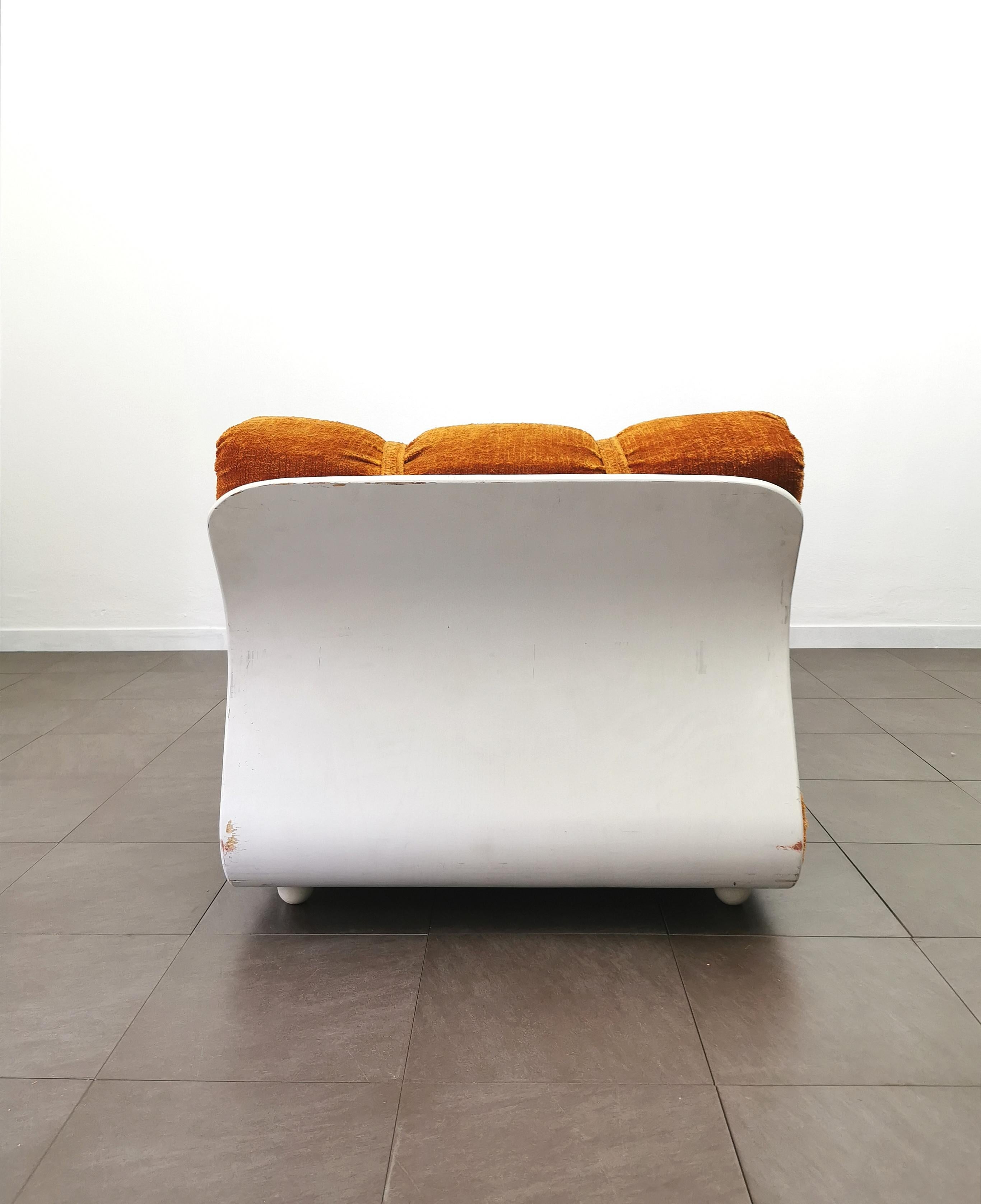 Curved Armchair Velvet Wood Enameled White Orange Midcentury Italian Design 1970 6