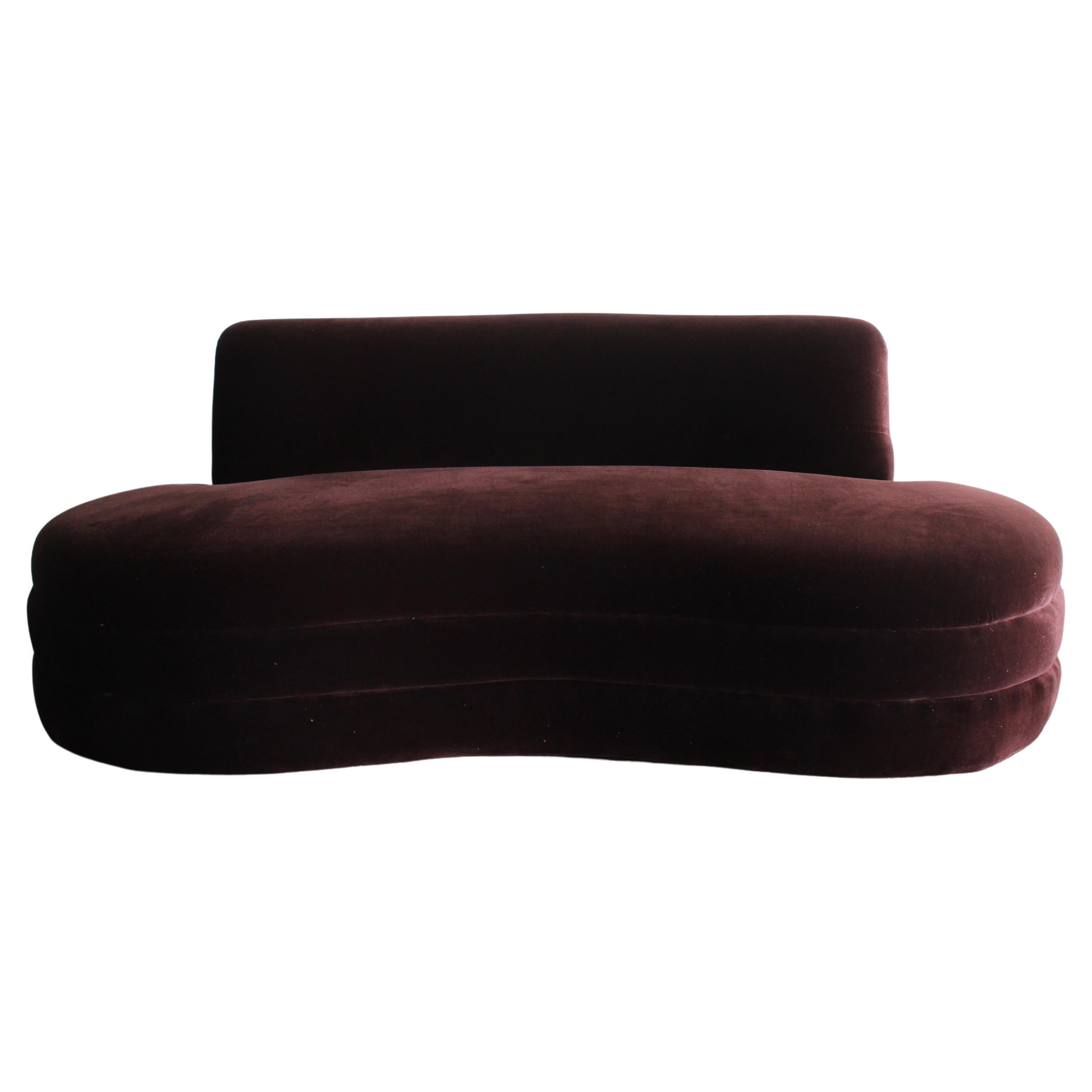 Curved Armless Sofa by Weiman in a Sensual Velvet Fabric