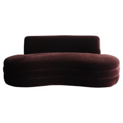 Curved Armless Sofa by Weiman in a Sensual Velvet Fabric