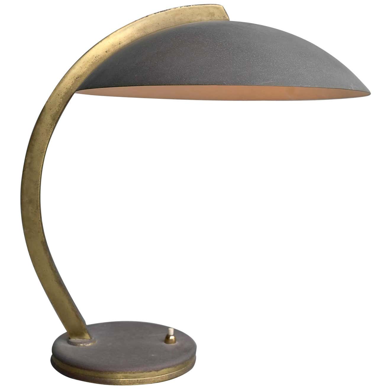 Curved Art Deco Brass and Copper Desk Lamp, Midcentury, France at 1stDibs