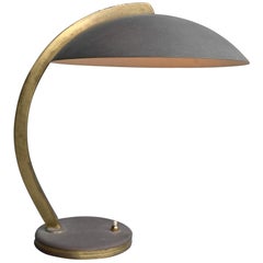 Curved Art Deco Brass and Copper Desk Lamp, Midcentury, France