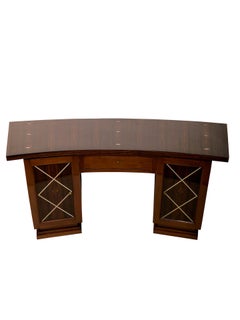 Curved Art Deco Desk in in Real Wood Veneer with Inlays