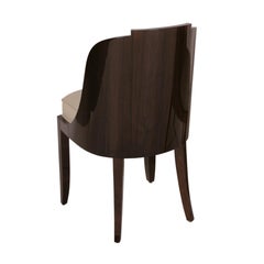 Curved Art Deco Leather or Velvet Dining Chair with Lacquered Wood Frame
