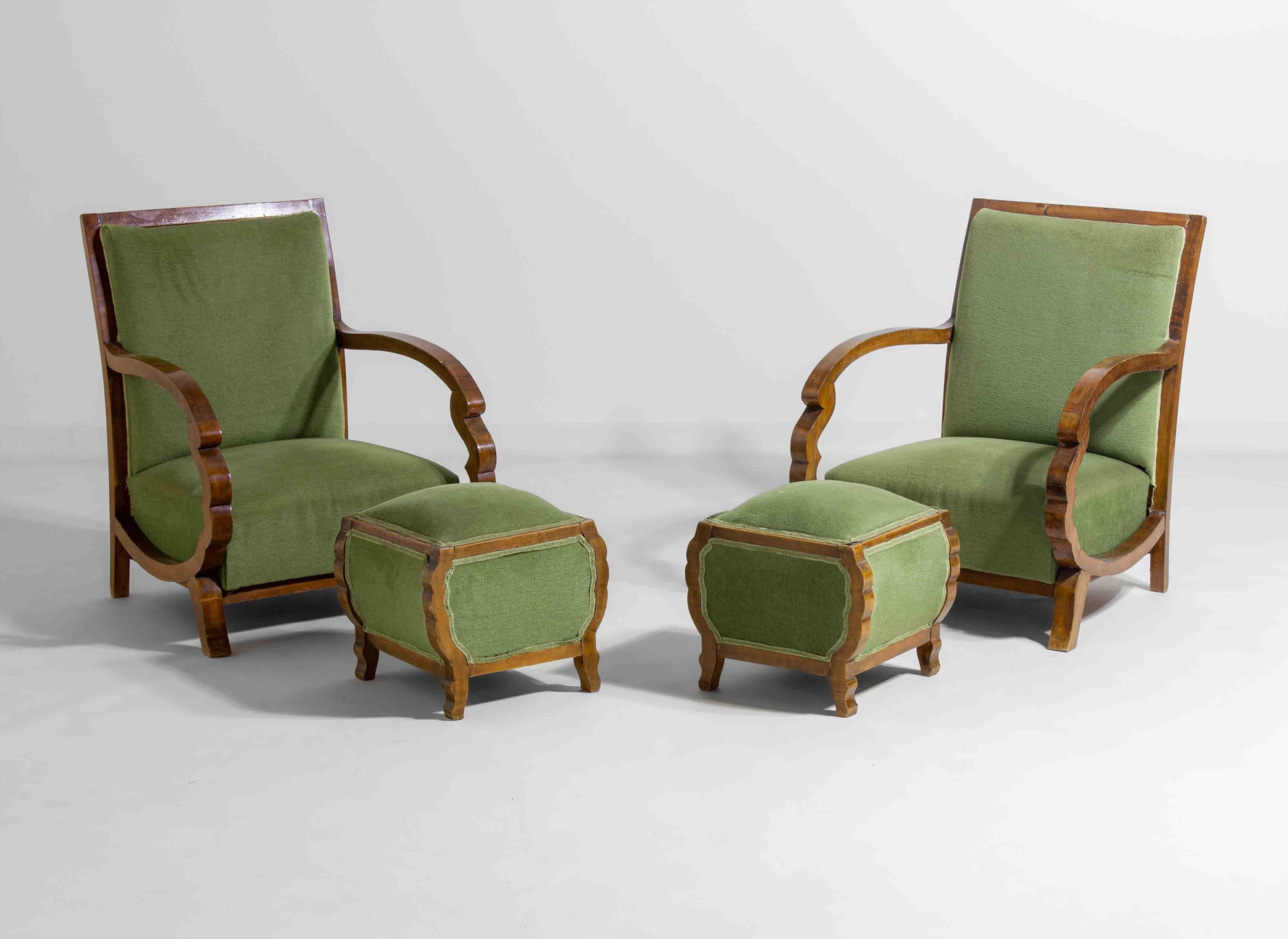 Mid-20th Century Curved art deco lounge chairs, Italy 1930s For Sale