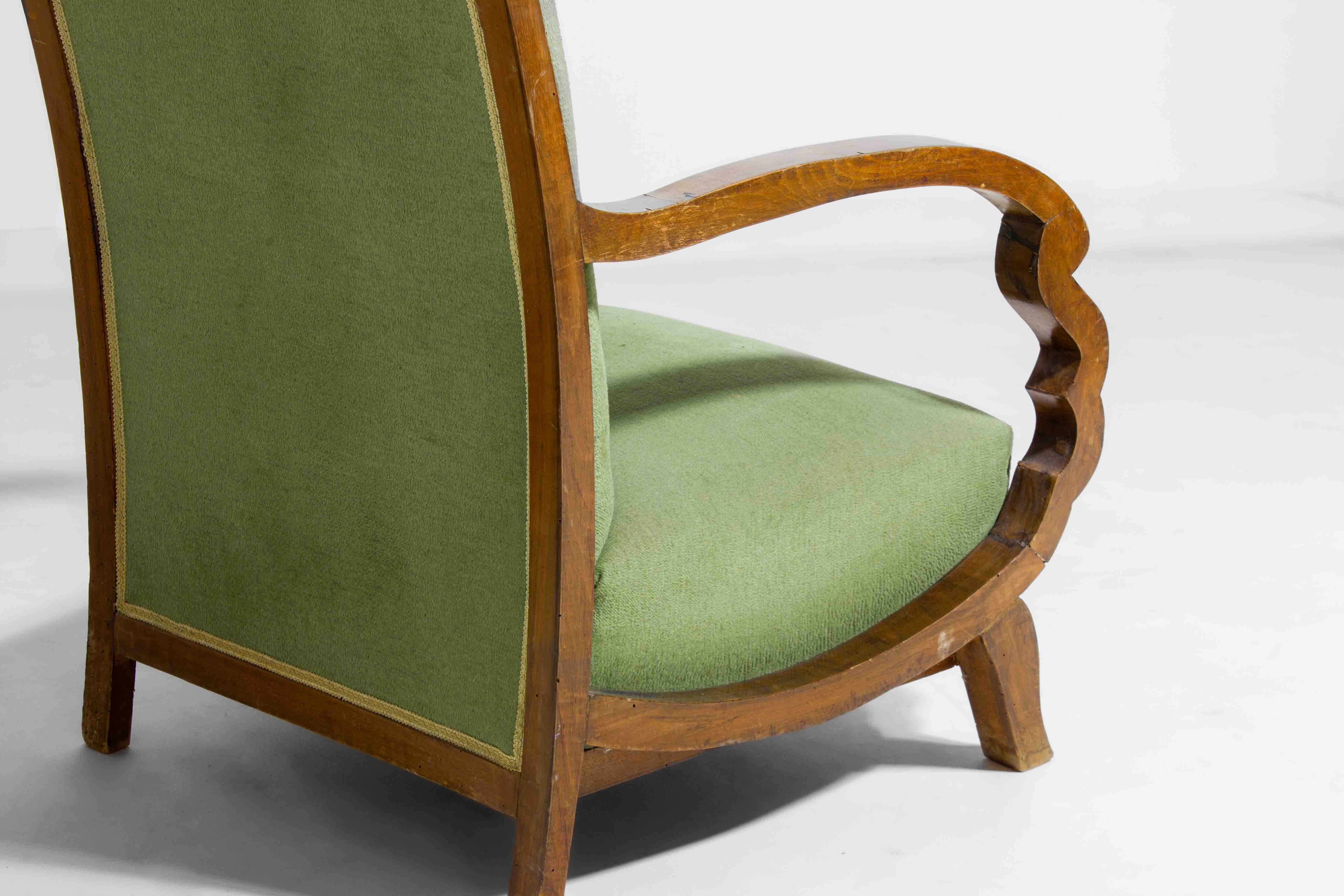 Curved art deco lounge chairs, Italy 1930s For Sale 1