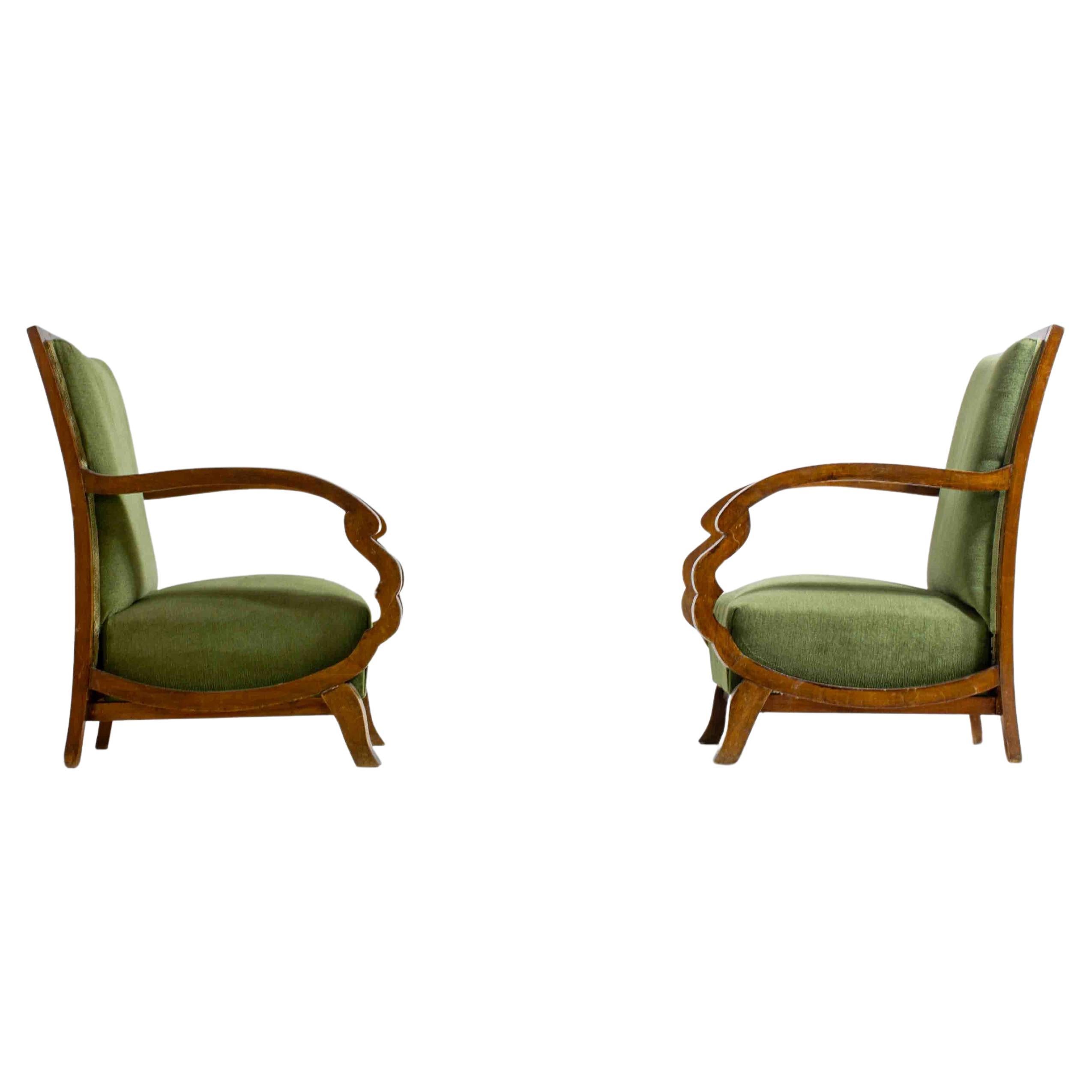Curved art deco lounge chairs, Italy 1930s