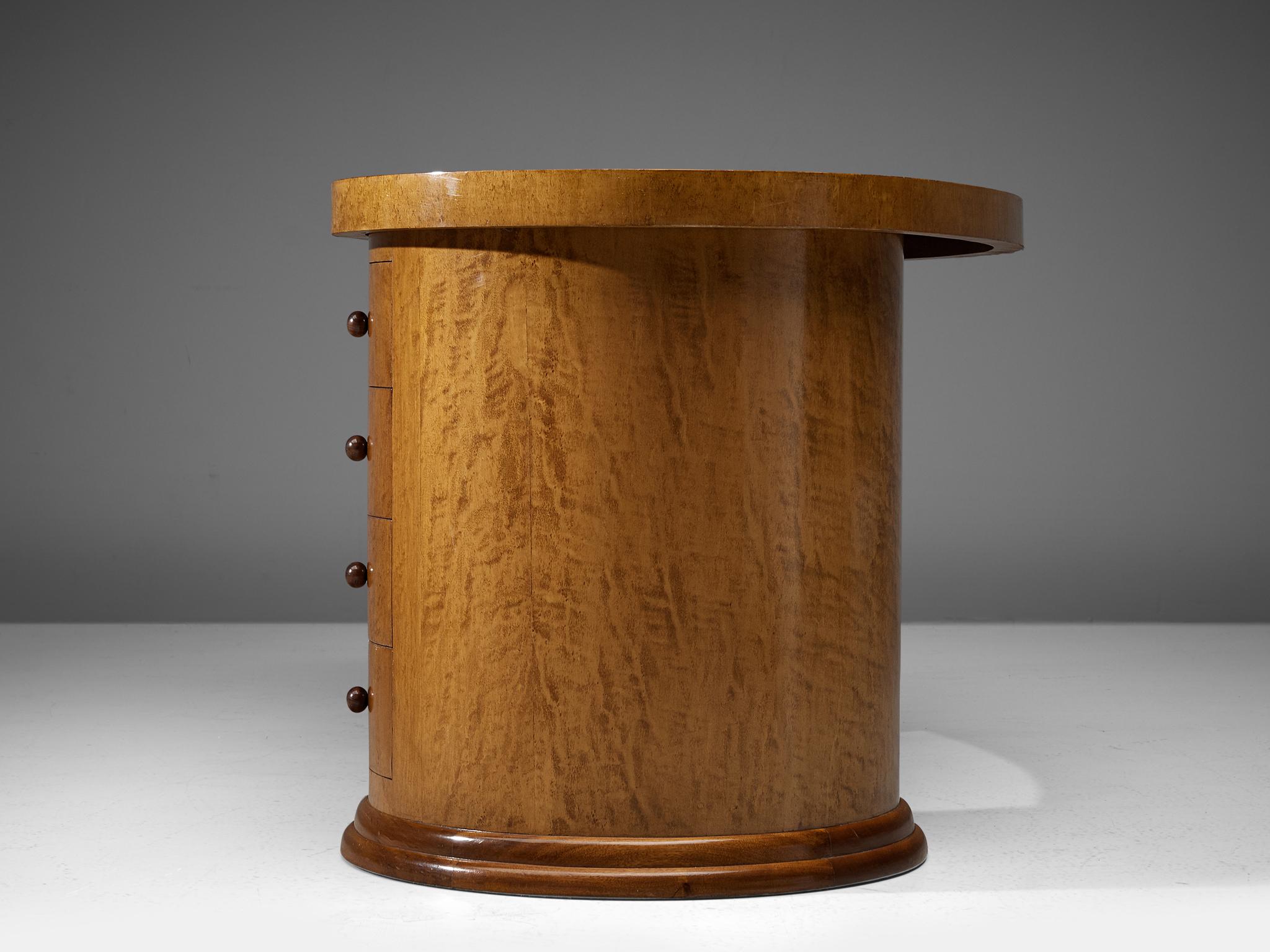 Birdseye Maple Curved Art Deco Partner Desk in Maple