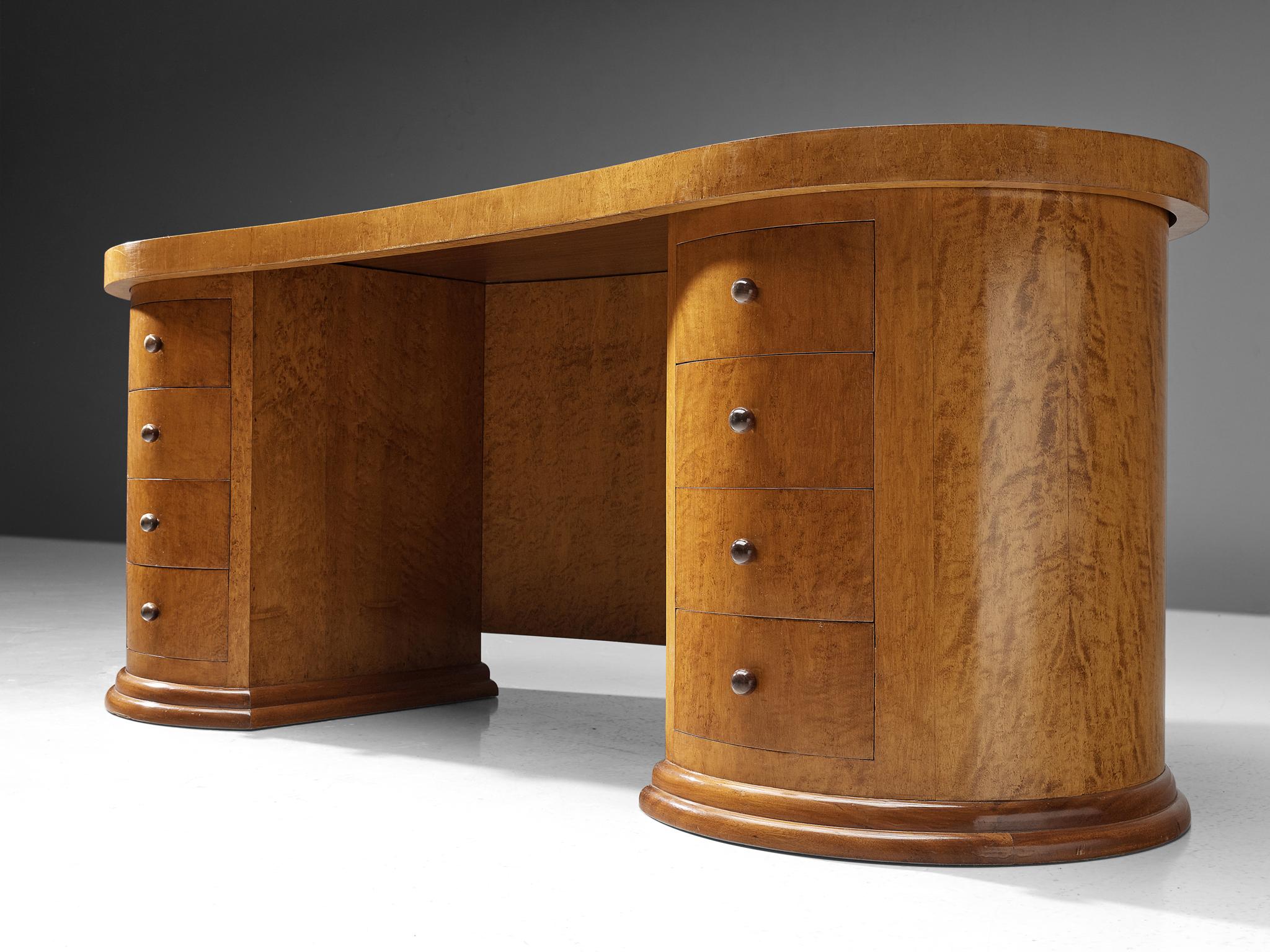 Mid-Century Modern Curved Art Deco Partner Desk in Maple