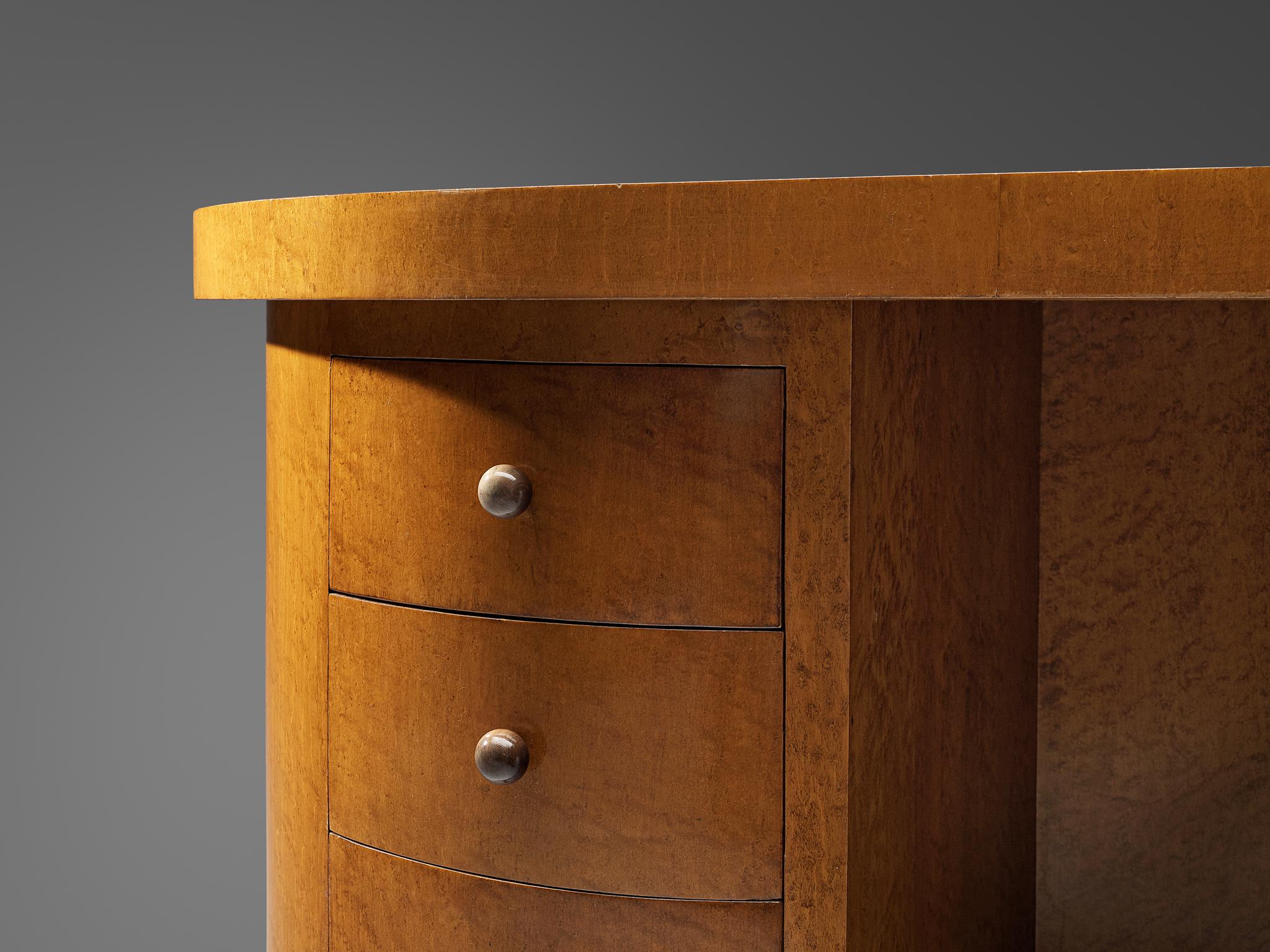French Curved Art Deco Partner Desk in Maple