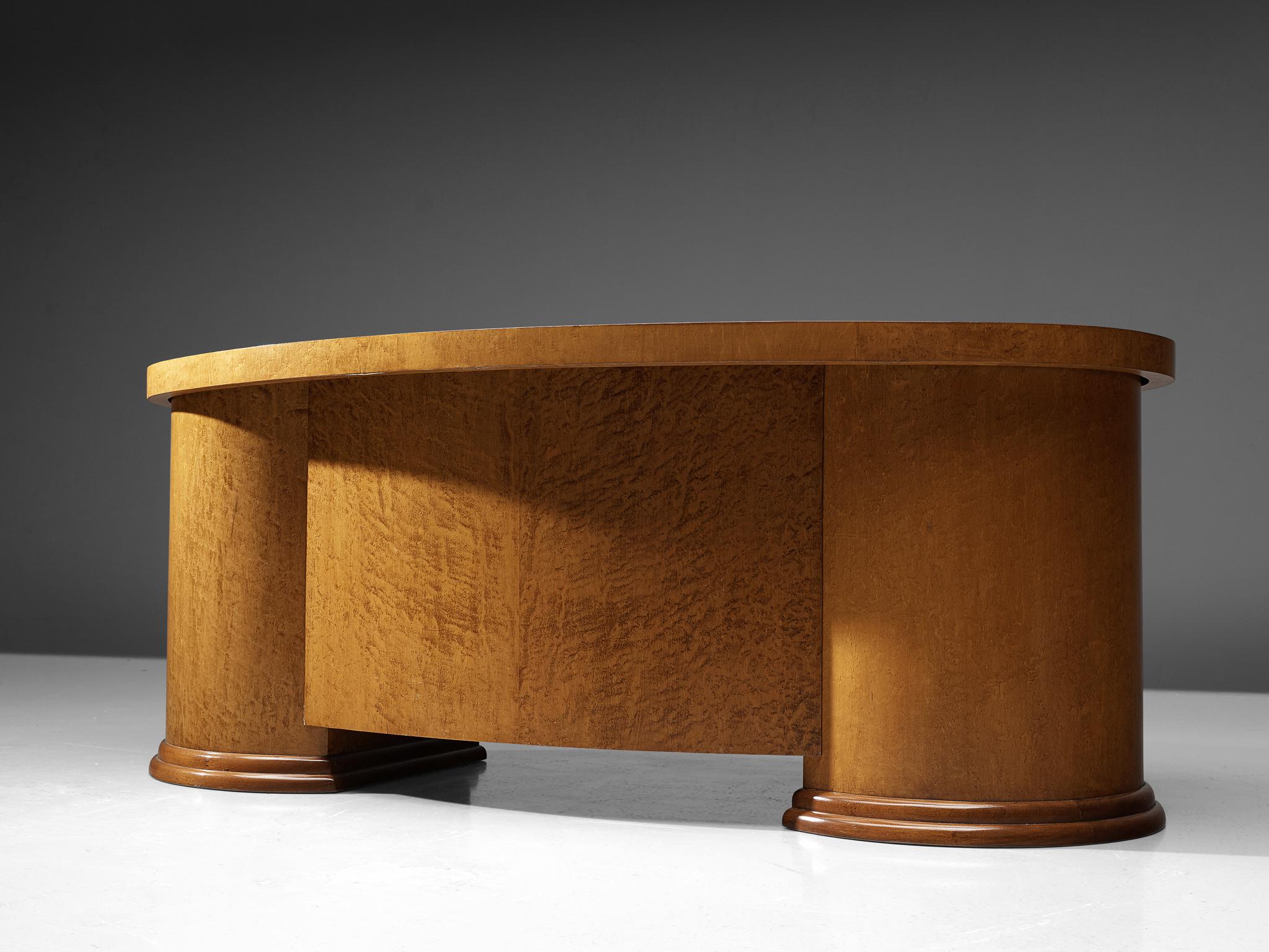 Curved Art Deco Partner Desk in Maple In Good Condition In Waalwijk, NL