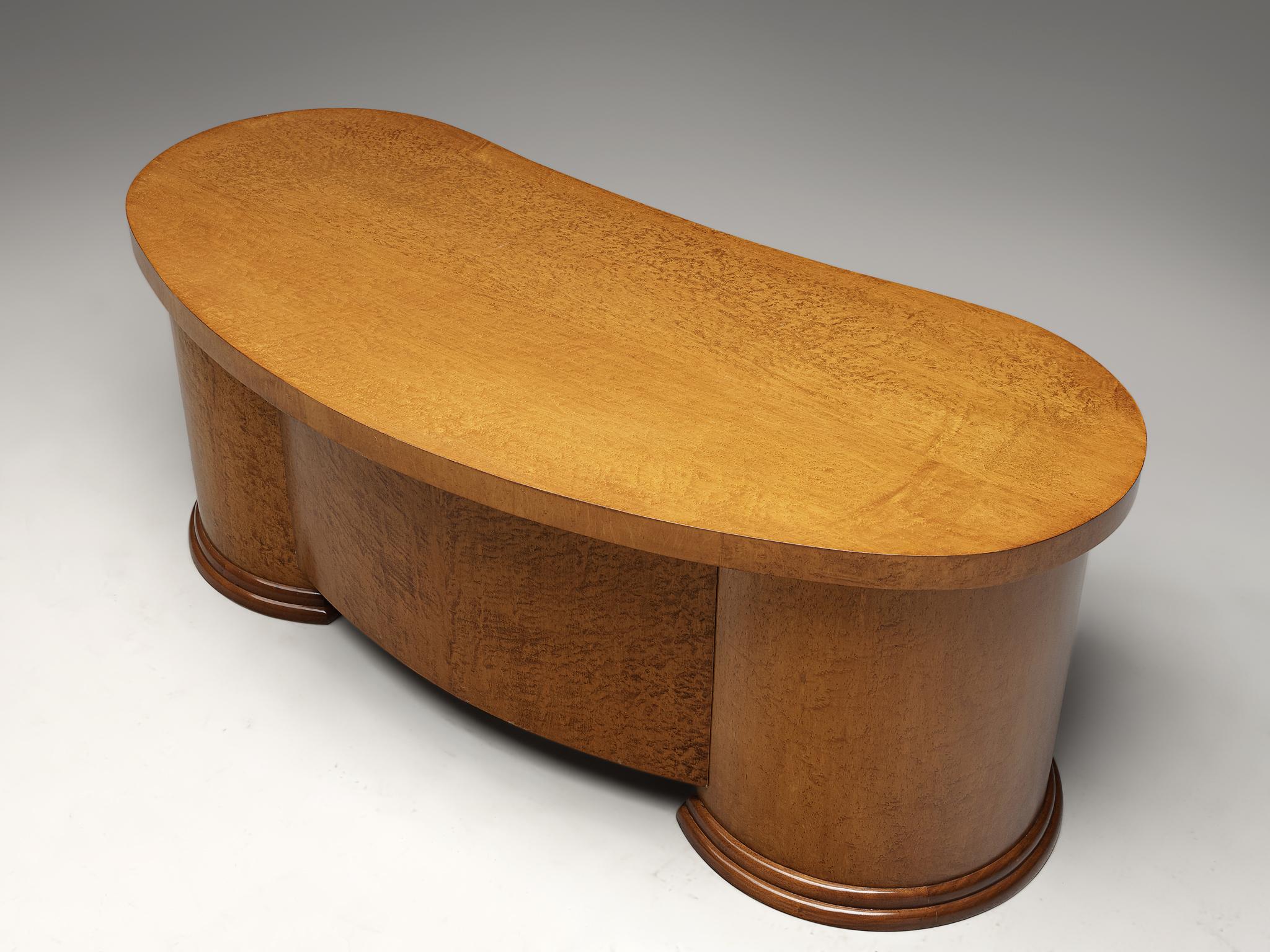 20th Century Curved Art Deco Partner Desk in Maple