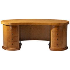 Curved Art Deco Partner Desk in Maple