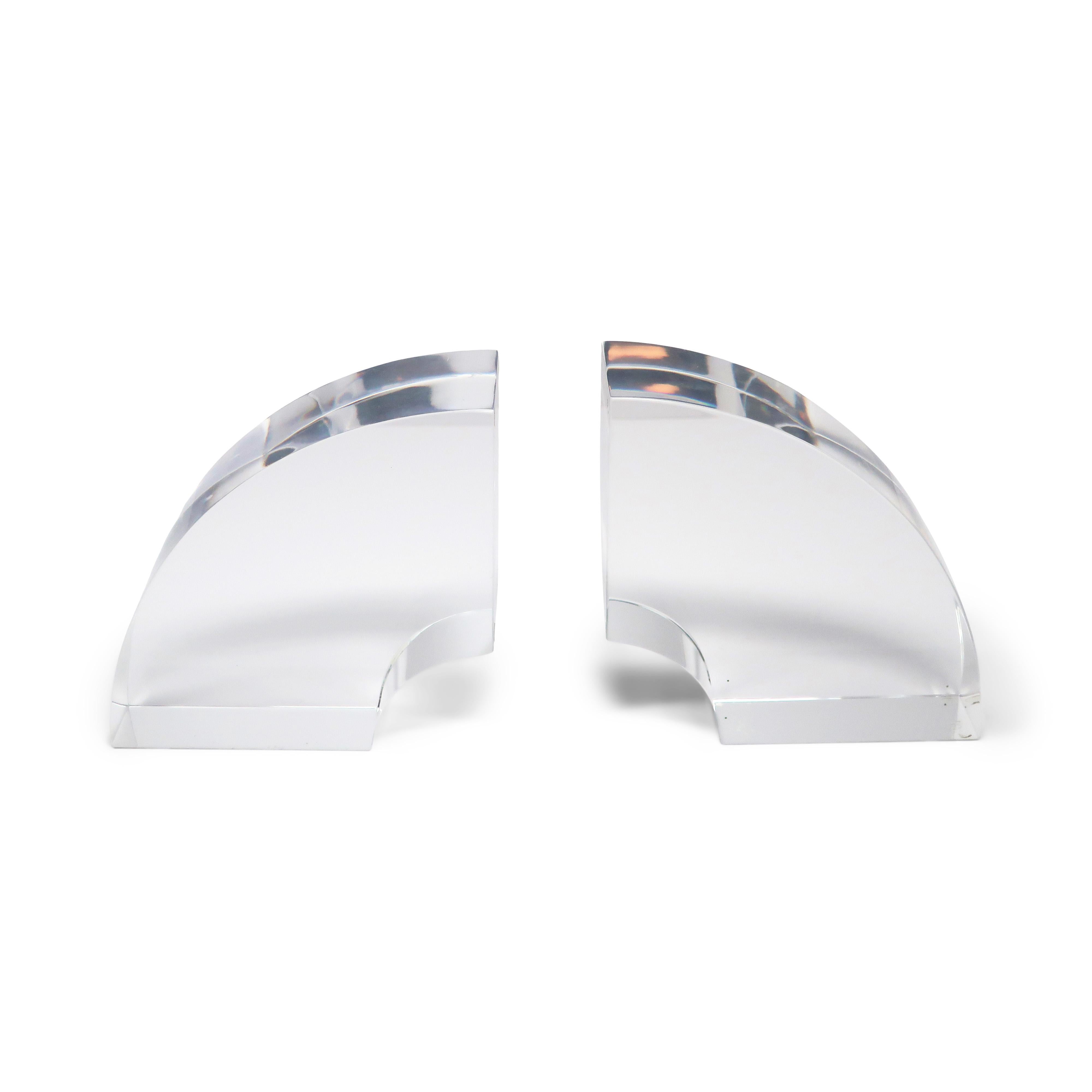 20th Century Curved Astrolite Lucite Bookends by Ritts Co. of Los Angeles For Sale