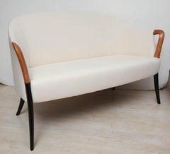 Curved Back Beech and Upholstered Settee by Giorgetti Progetti
