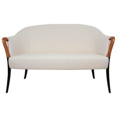 Curved Back Beech and Upholstered Settee by Giorgetti Progetti