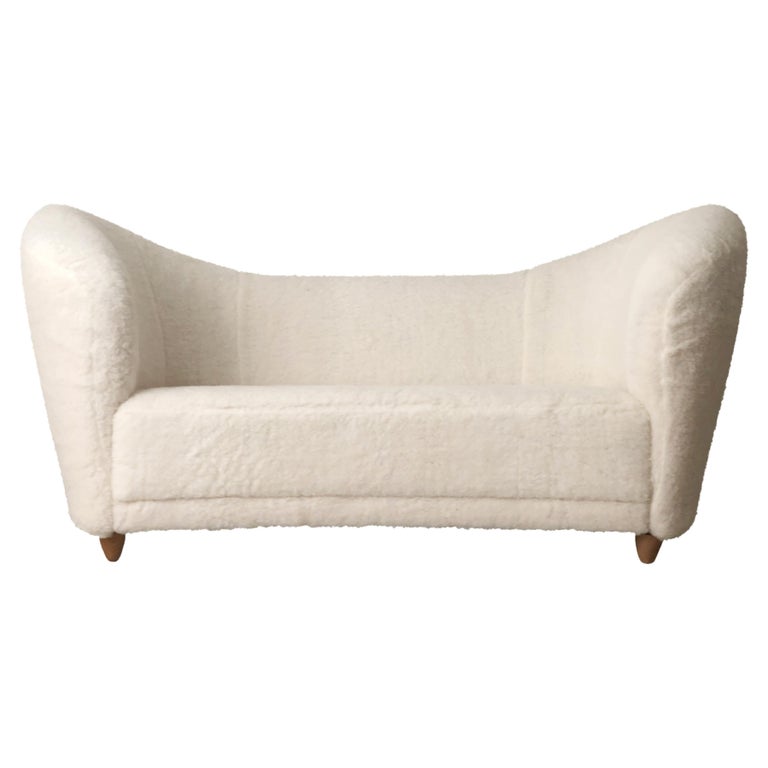 Curved Back Settee in the Manor of Finn Juhl For Sale at 1stDibs