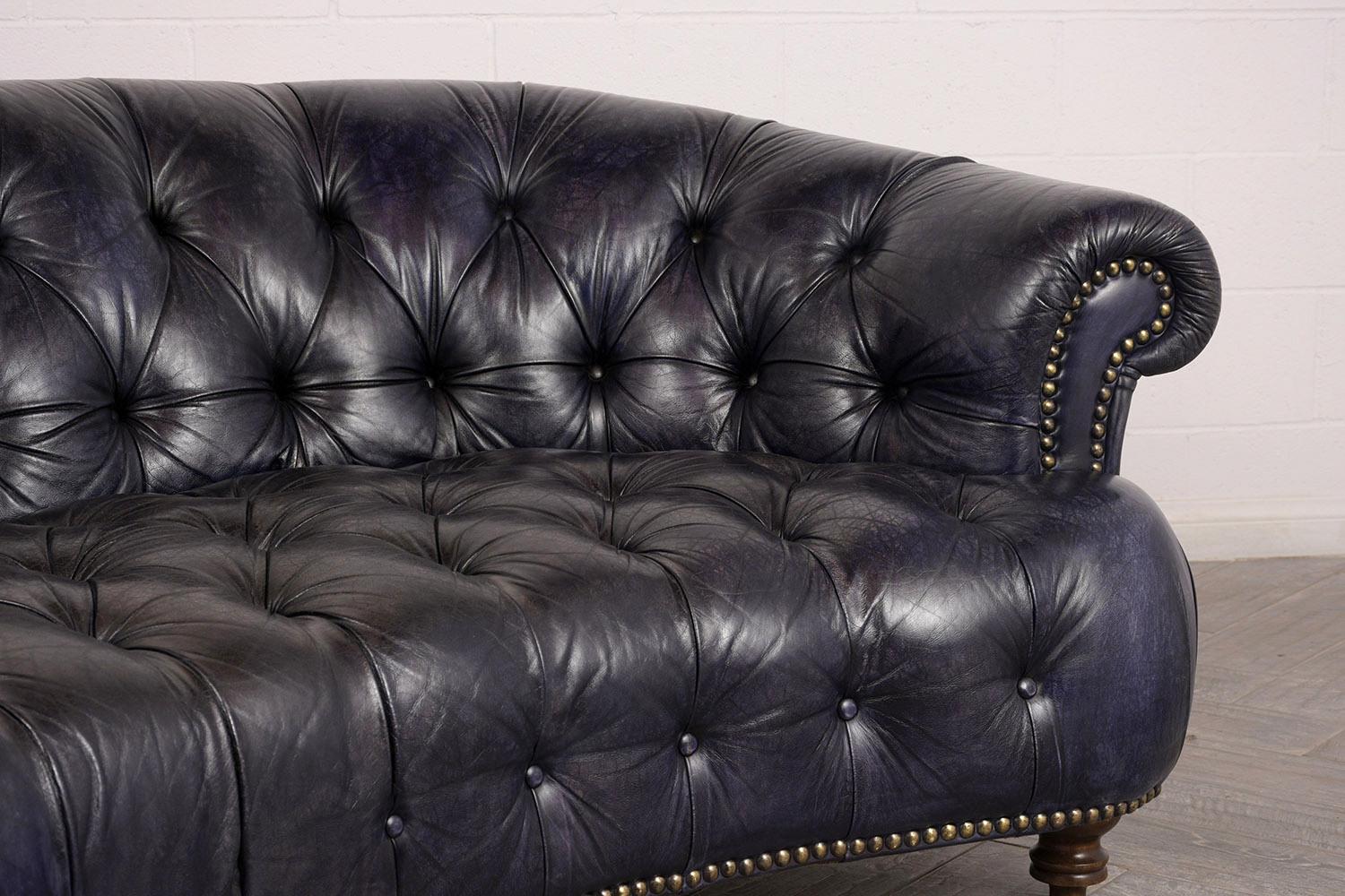Curved Back Tufted Chesterfield Leather Sofa, circa 1970s 1