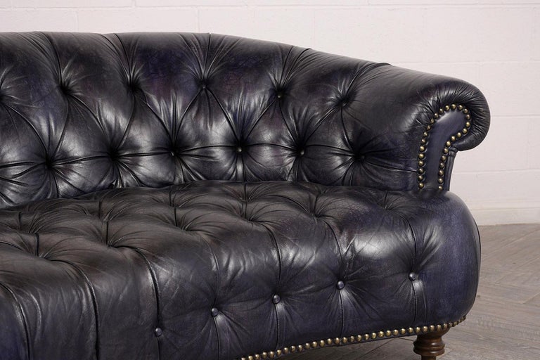 Curved Back Tufted Chesterfield Leather Sofa circa 1970s 