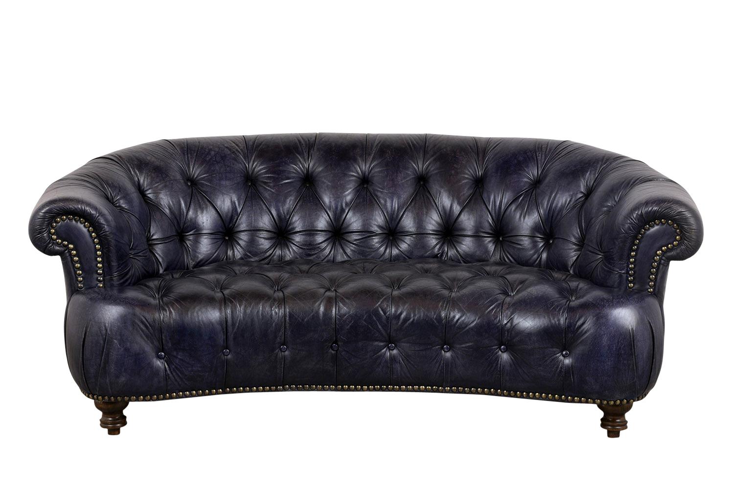 Curved Back Tufted Chesterfield Leather Sofa, circa 1970s 3