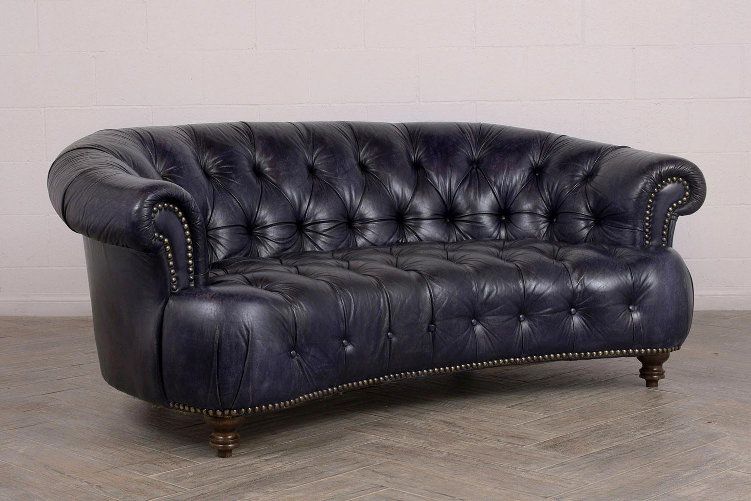 Late 20th Century Curved Back Tufted Chesterfield Leather Sofa, circa 1970s