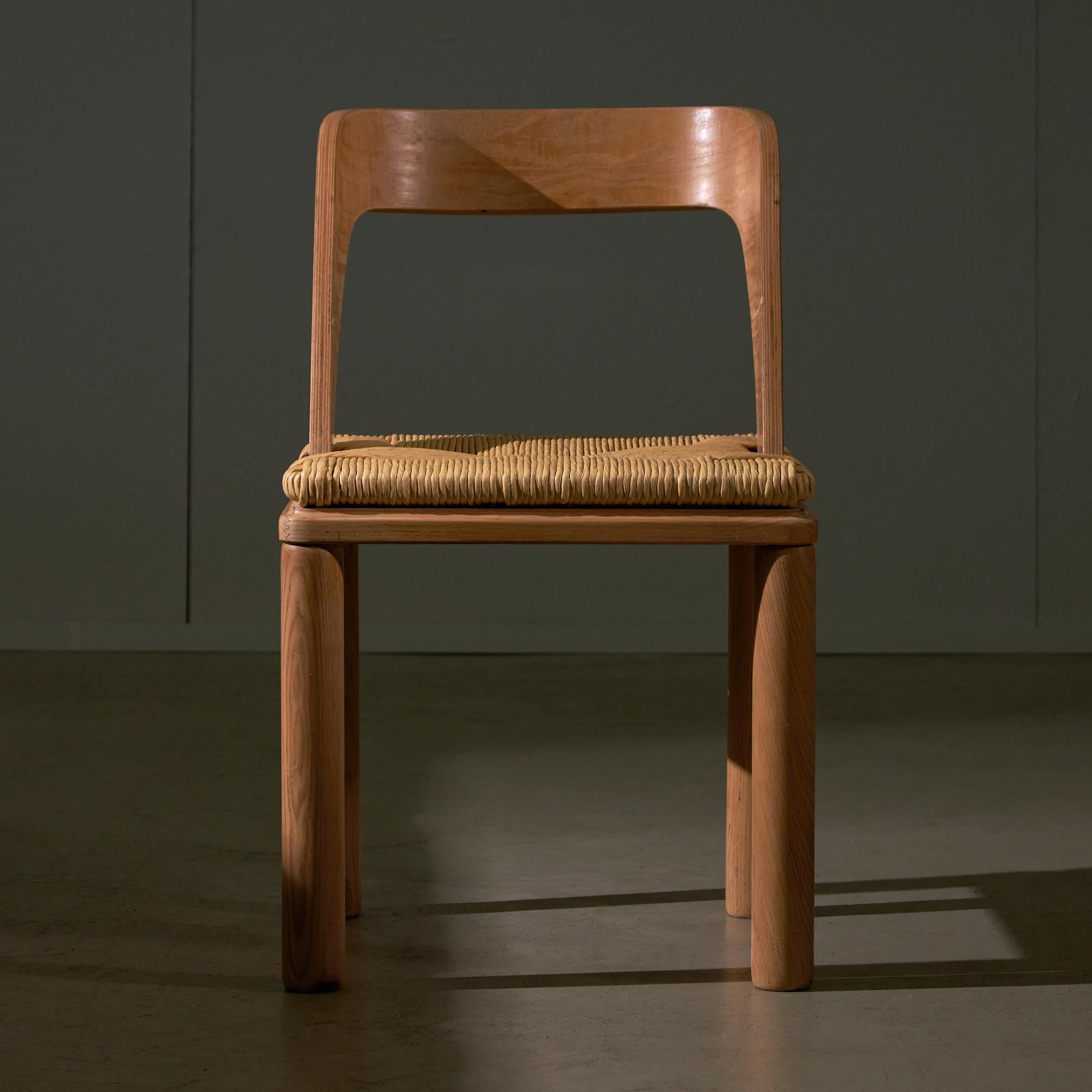 Italian Curved Backrest Wooden and Wicker Chair