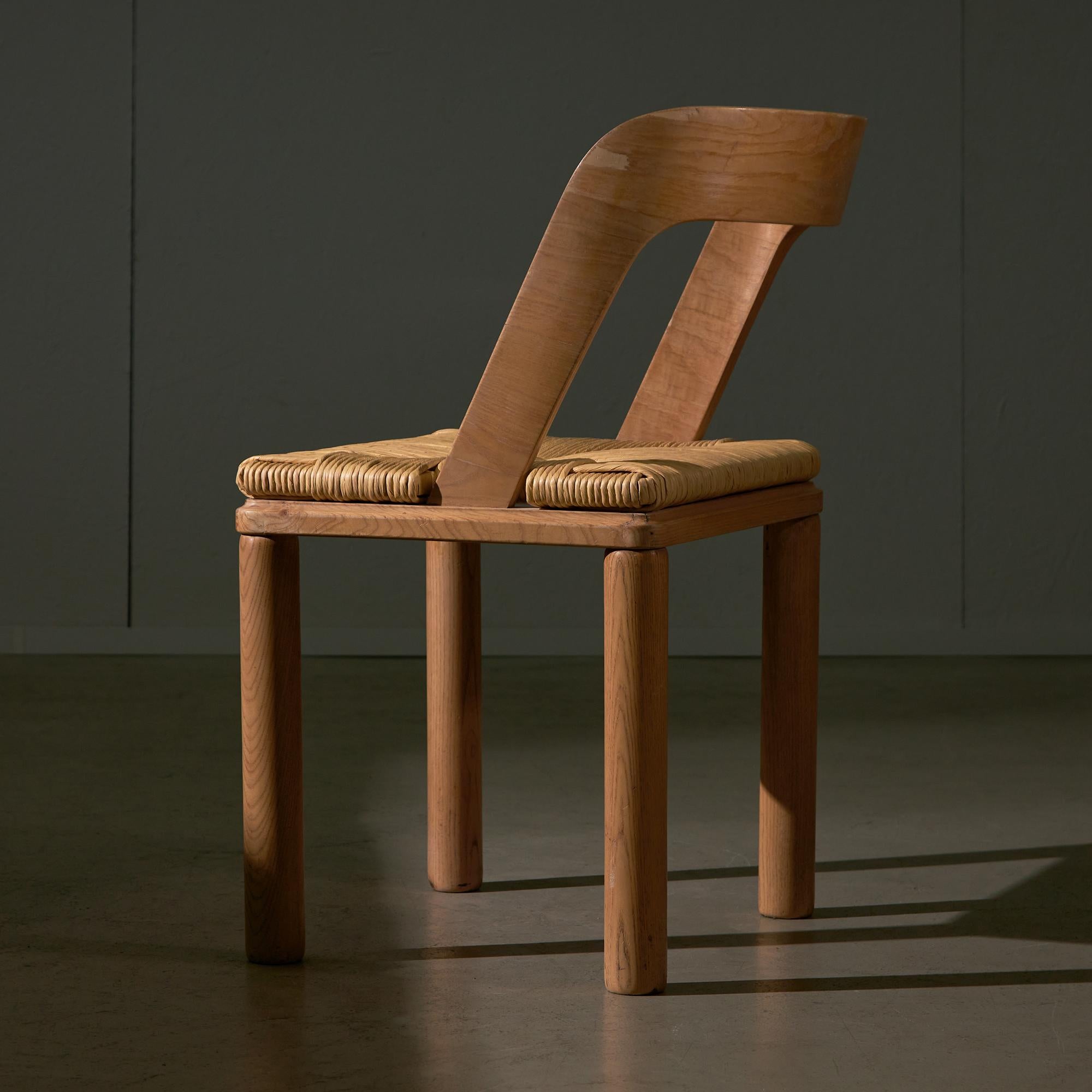 Curved Backrest Wooden and Wicker Chair 1
