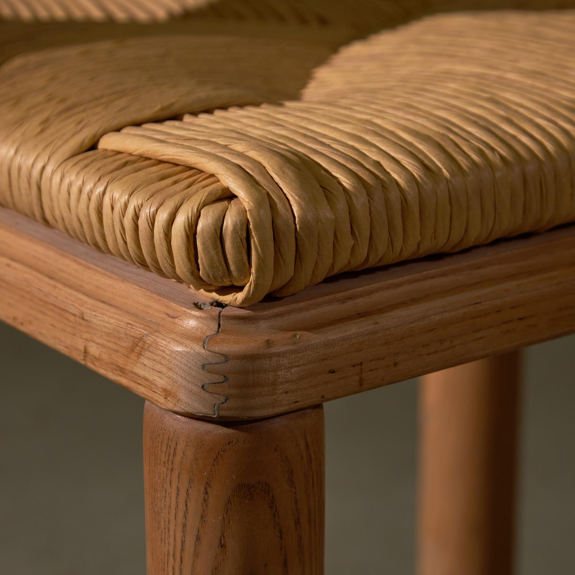 Curved Backrest Wooden and Wicker Chair 3