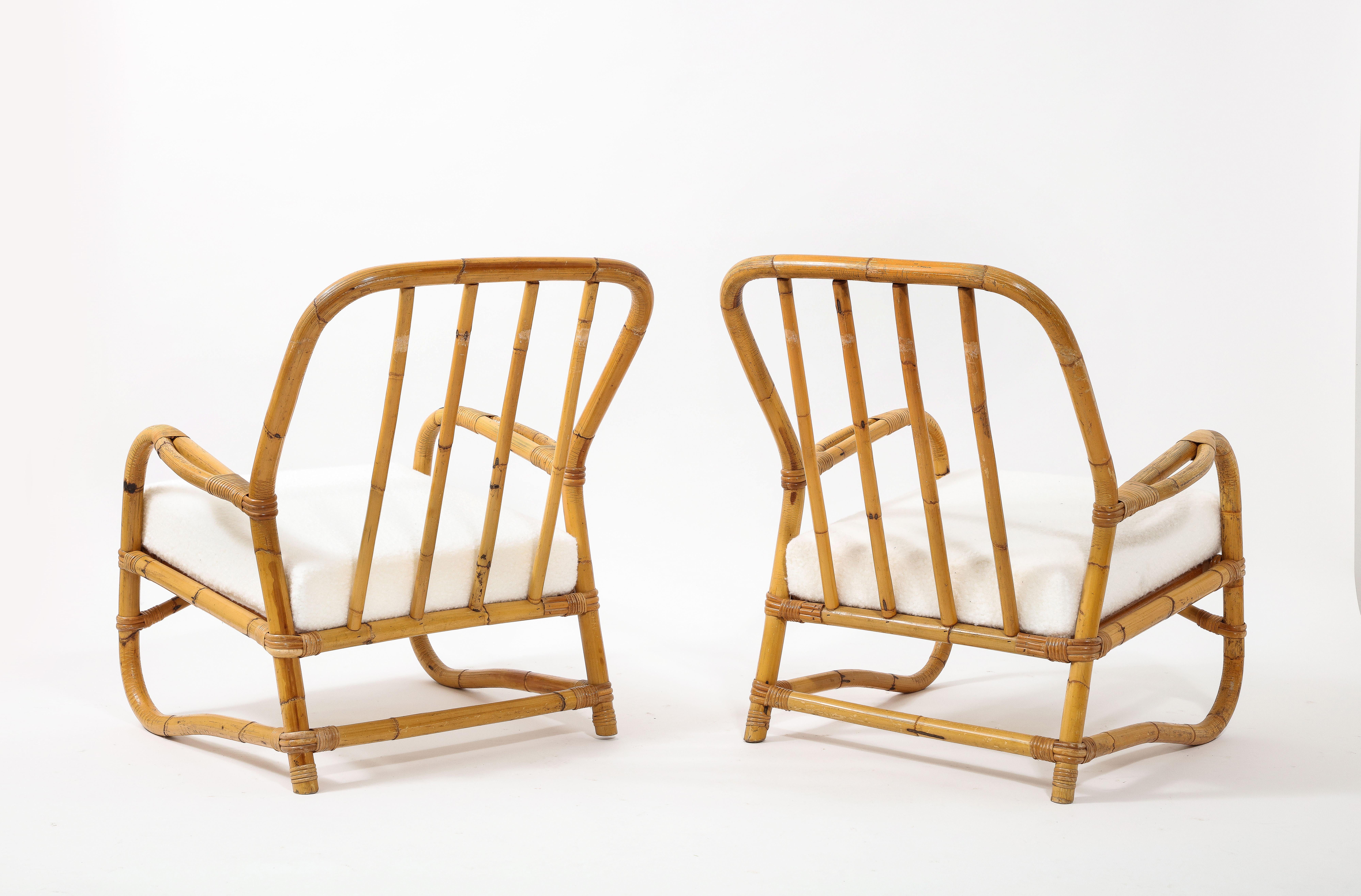 Louis Sognot Style Pair of Curved Bamboo Armchairs, France 1950's For Sale 1